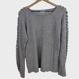 Kinross Cashmere Grey Long Sleeve Sweater with Cut Outs Size Large